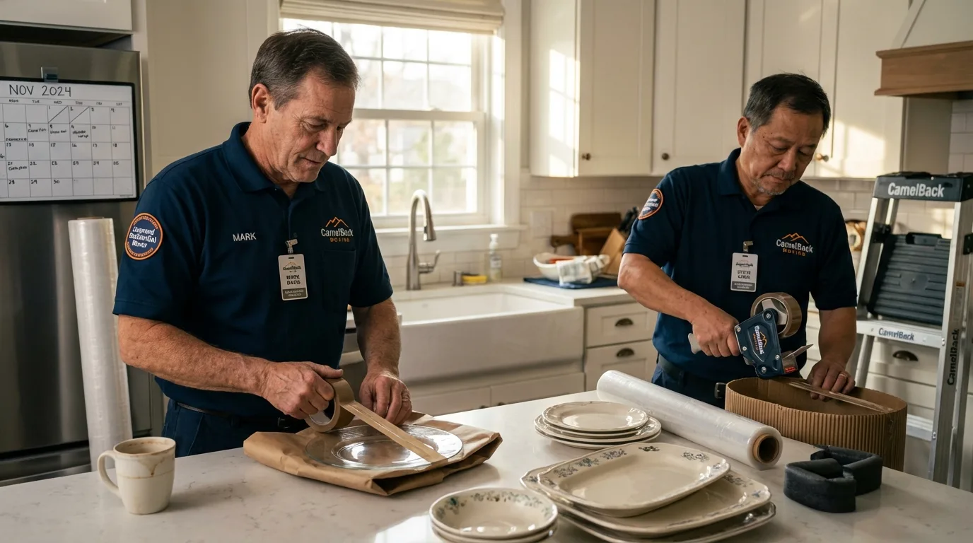 Professional crew packing kitchen dishware in Hastings, MN